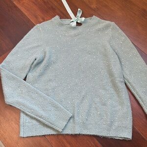 Oasis Bow Tie Back Sparkle Knit Sweater Women's Small light blue